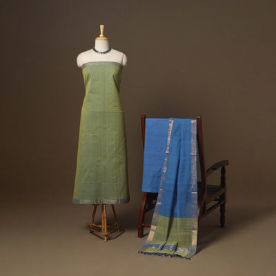 Green - 3pc handloom cotton unstitched mangalagiri dress