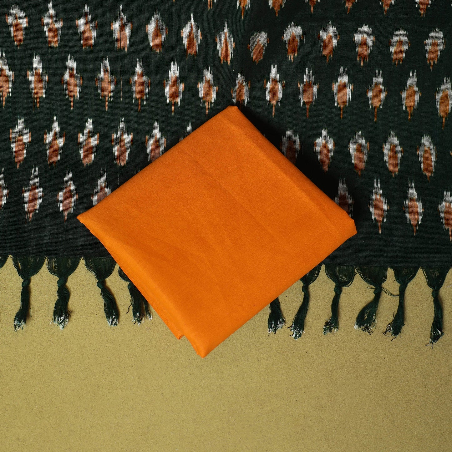 Green - 3pc handloom cotton unstitched pochampally ikat