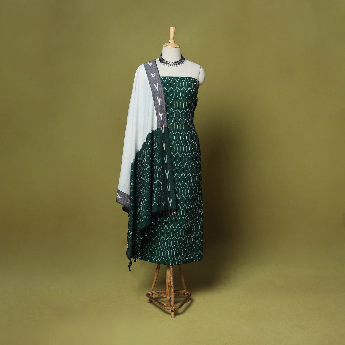 Green - 3pc handloom cotton unstitched pochampally ikat