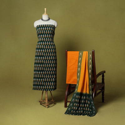 Green - 3pc handloom cotton unstitched pochampally ikat