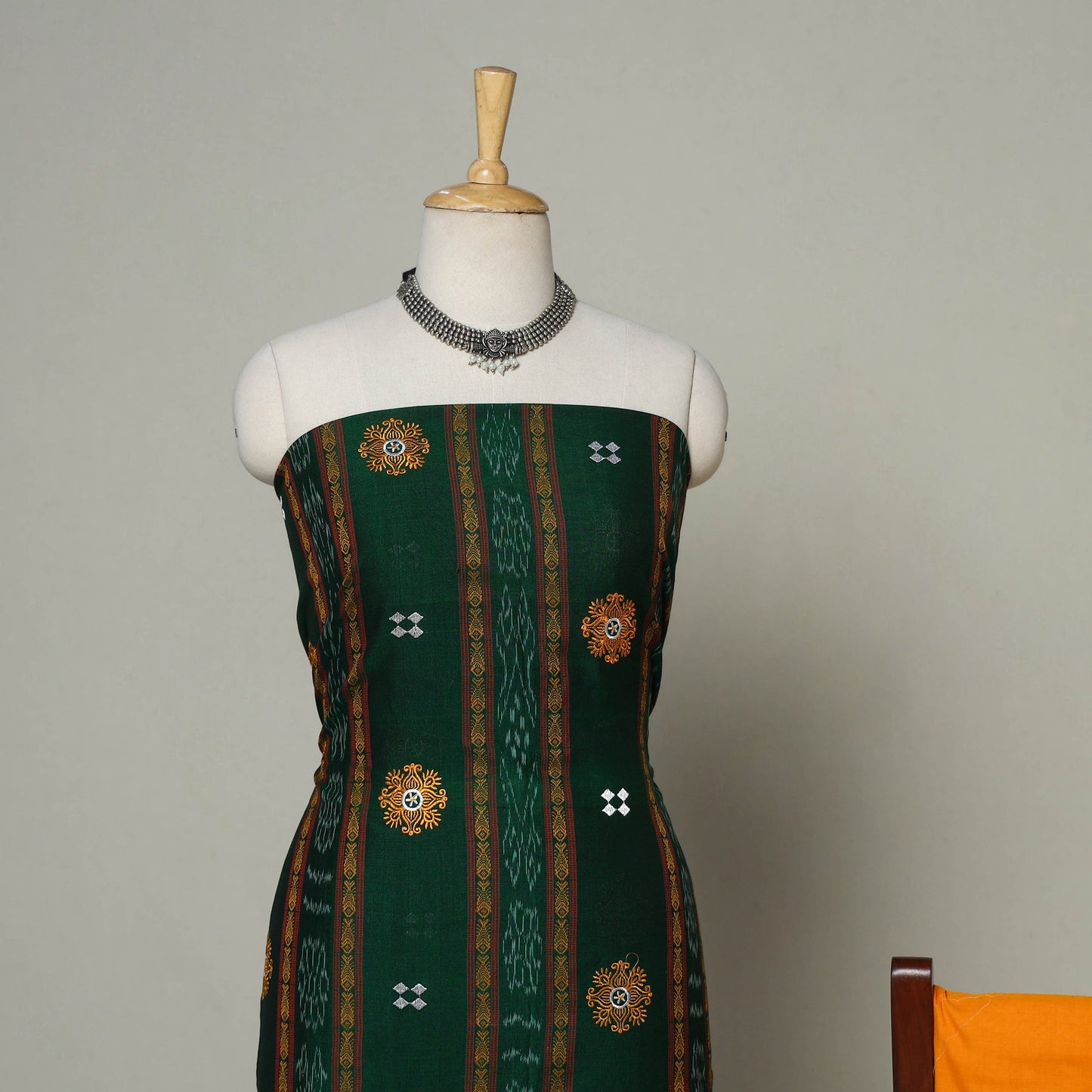 Green - 3pc handloom cotton unstitched sambalpuri dress