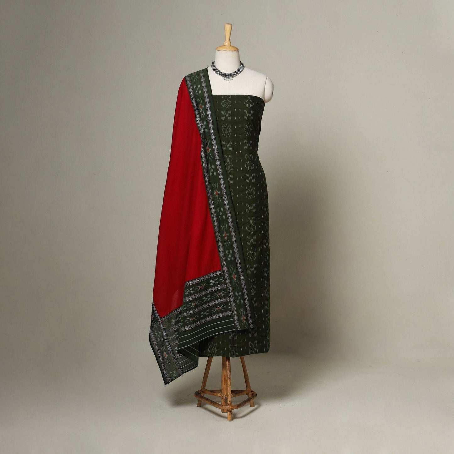 Green - 3pc handloom cotton unstitched sambalpuri dress