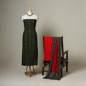 Green - 3pc handloom cotton unstitched sambalpuri dress