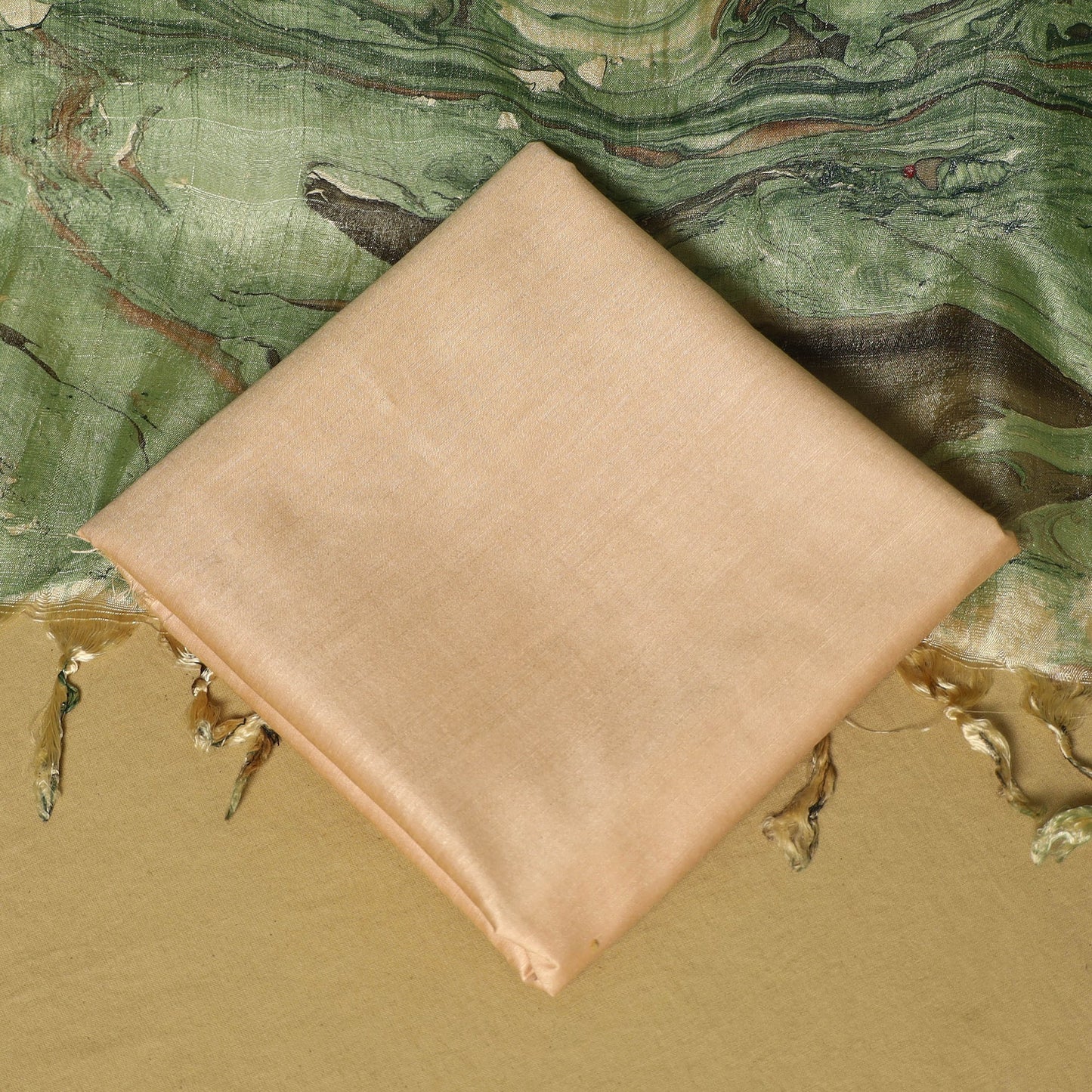 Green - 3pc handloom mulberry unstitched suit material set