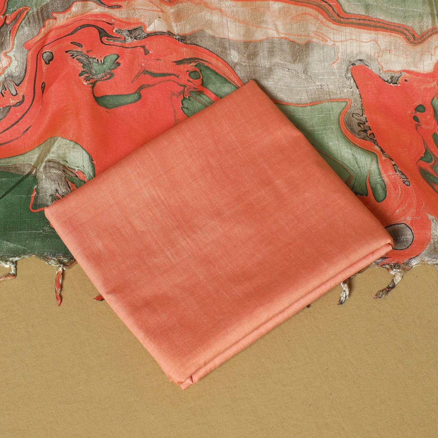 Green - 3pc handloom mulberry unstitched suit material set