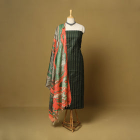 Green - 3pc handloom mulberry unstitched suit material set
