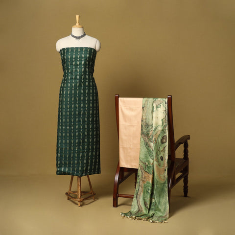 Green - 3pc handloom mulberry unstitched suit material set