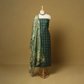 Green - 3pc handloom mulberry unstitched suit material set