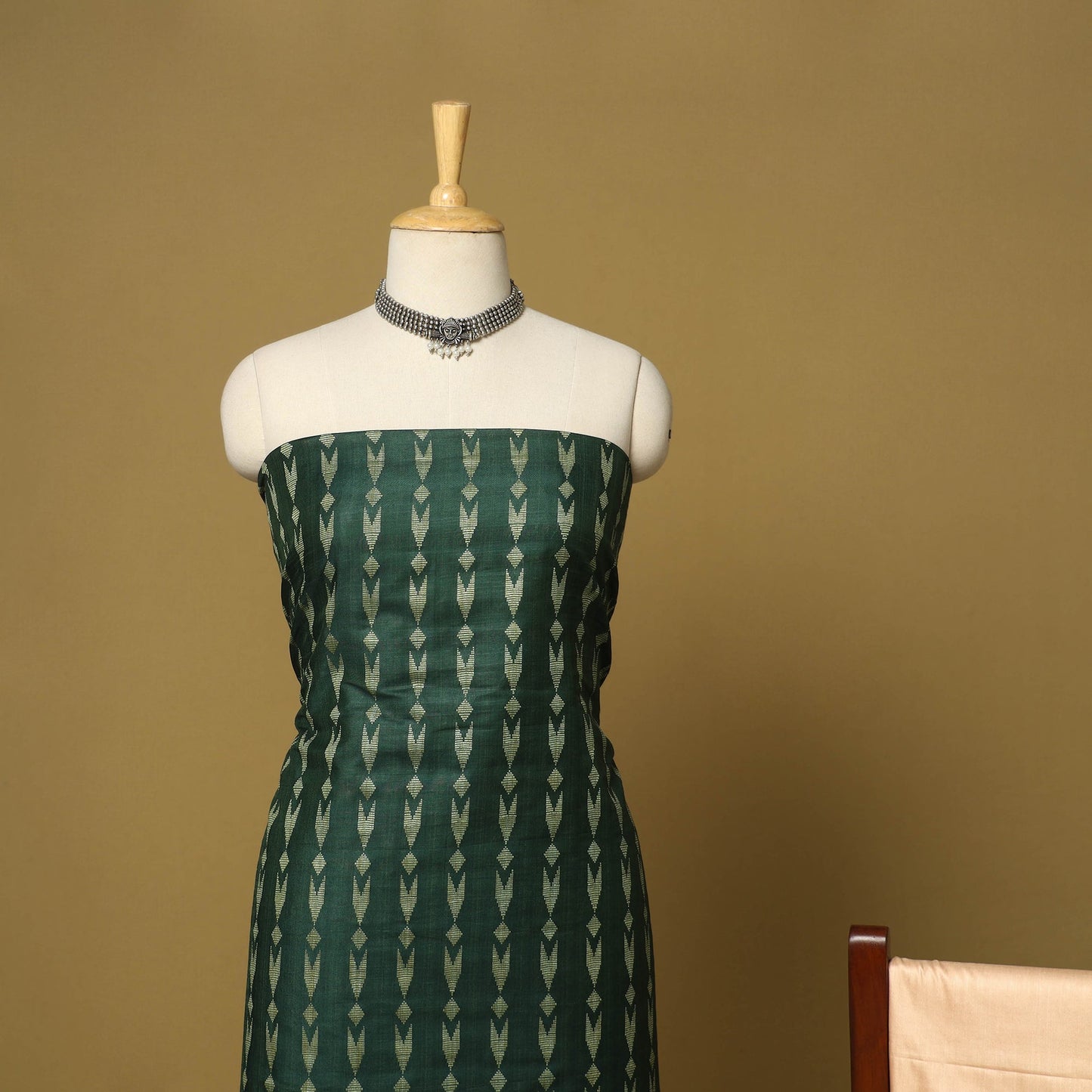 Green - 3pc handloom mulberry unstitched suit material set