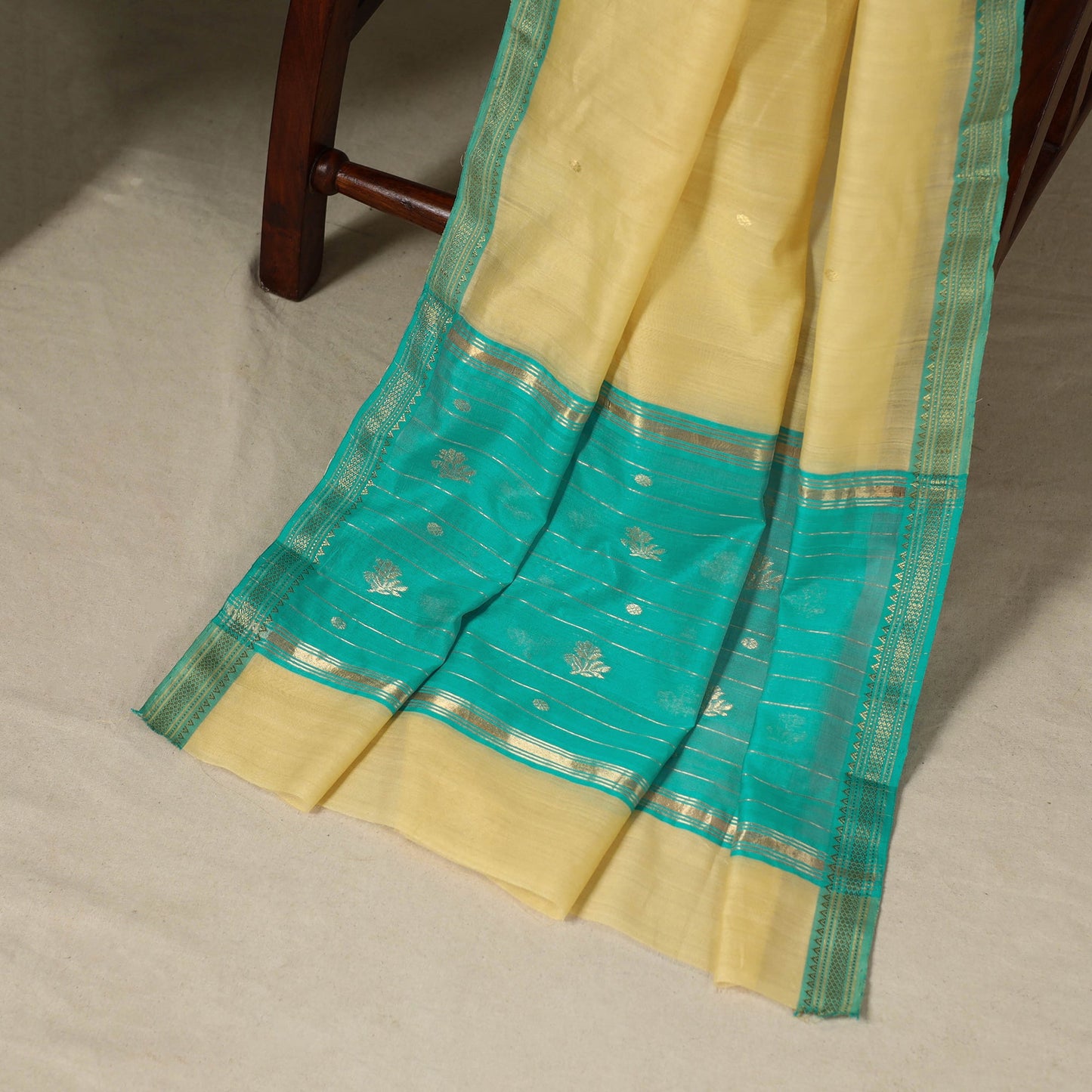Green - 3pc Handloom Nakshi Zari Unstitched Chanderi Silk Dress Material 
