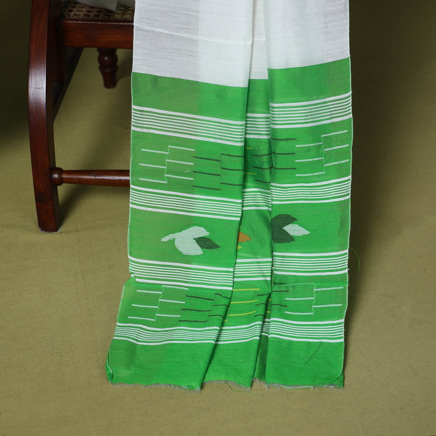 Green - 3pc handloom silk cotton unstitched phulia jamdani