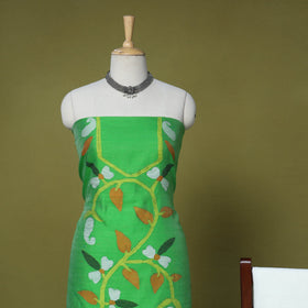 Green - 3pc handloom silk cotton unstitched phulia jamdani
