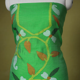 Green - 3pc handloom silk cotton unstitched phulia jamdani