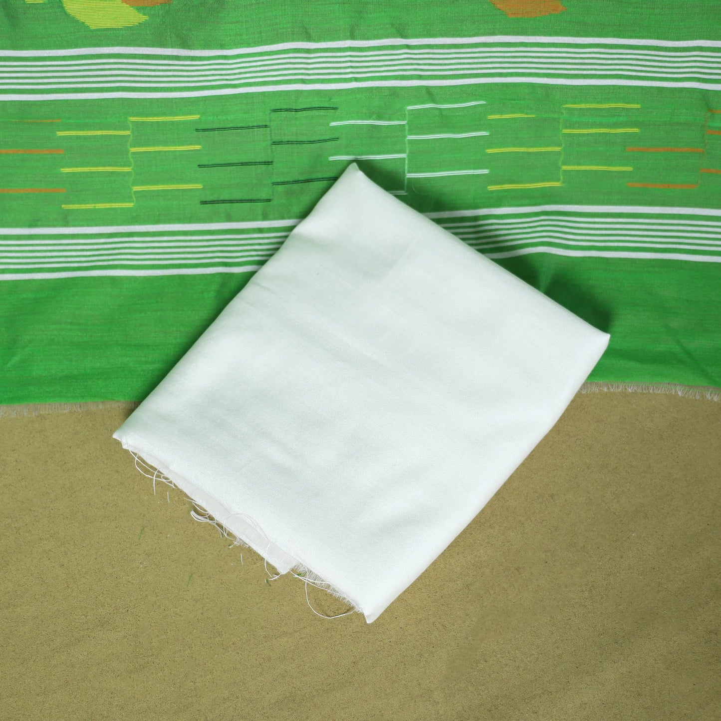 Green - 3pc handloom silk cotton unstitched phulia jamdani