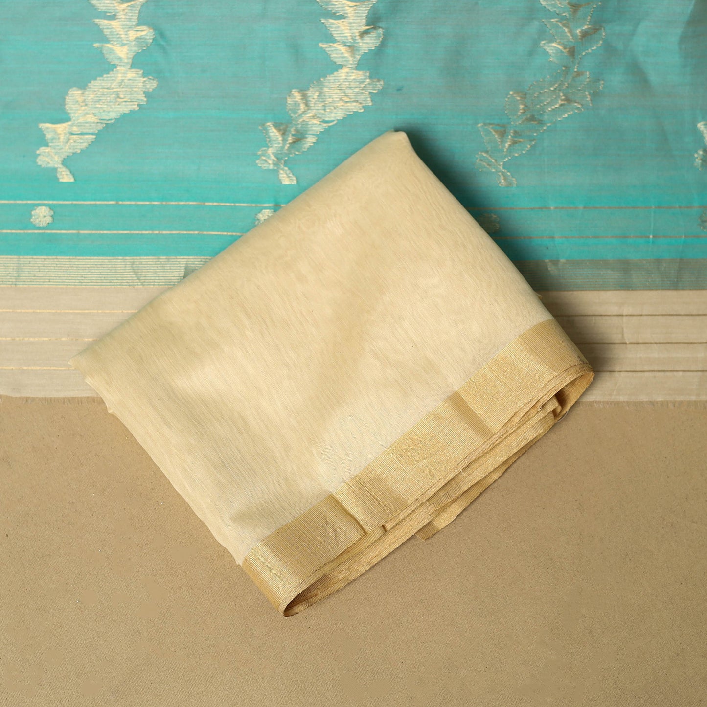 Green - 3pc handloom zari buta unstitched chanderi silk