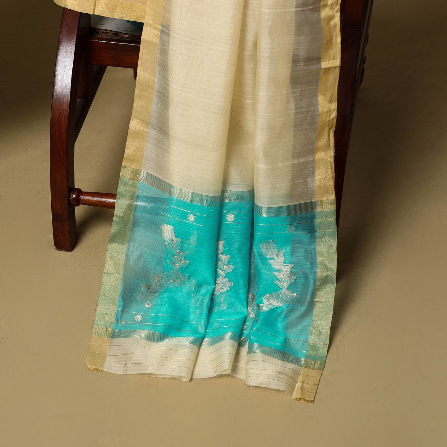 Green - 3pc handloom zari buta unstitched chanderi silk