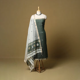 Green - 2pc handloom zari buti unstitched chanderi silk