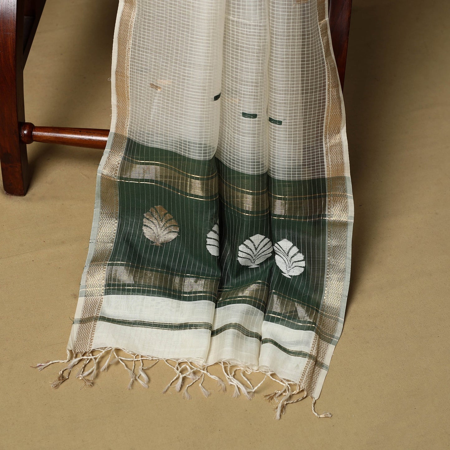 Green - 2pc handloom zari buti unstitched chanderi silk