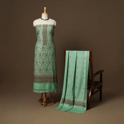 Green - 3pc heavy hand embroidered work merino wool