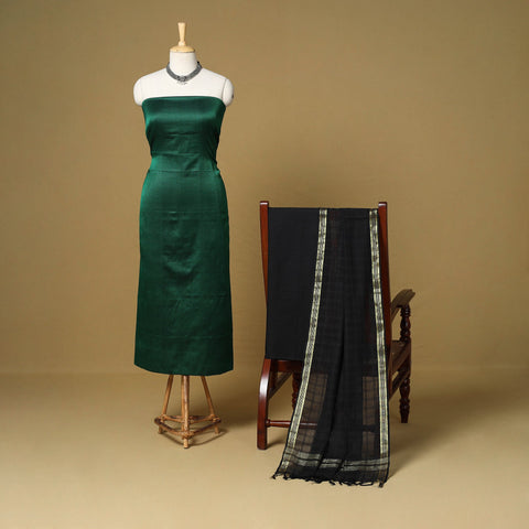 Green - 3pc karnataka weave cotton unstitched khun dress