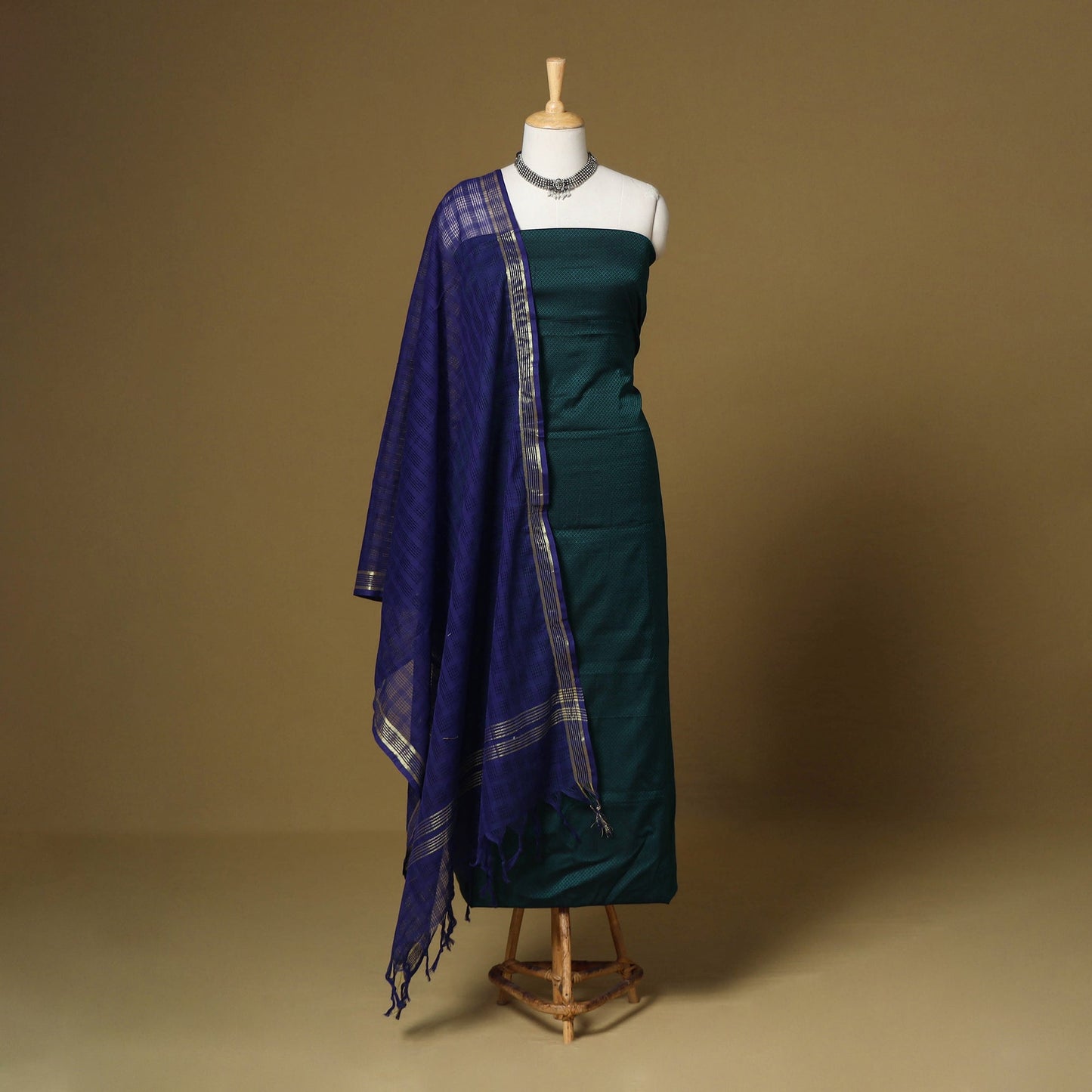 Green - 3pc karnataka weave cotton unstitched khun dress