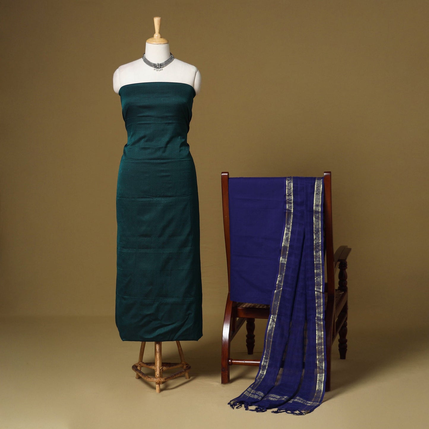 Green - 3pc karnataka weave cotton unstitched khun dress