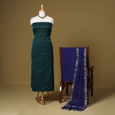 Green - 3pc karnataka weave cotton unstitched khun dress