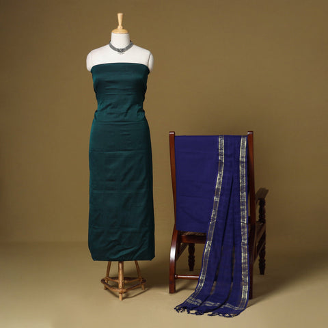 Green - 3pc karnataka weave cotton unstitched khun dress