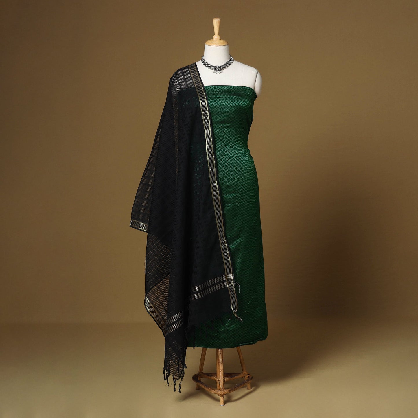 Green - 3pc karnataka weave cotton unstitched khun dress