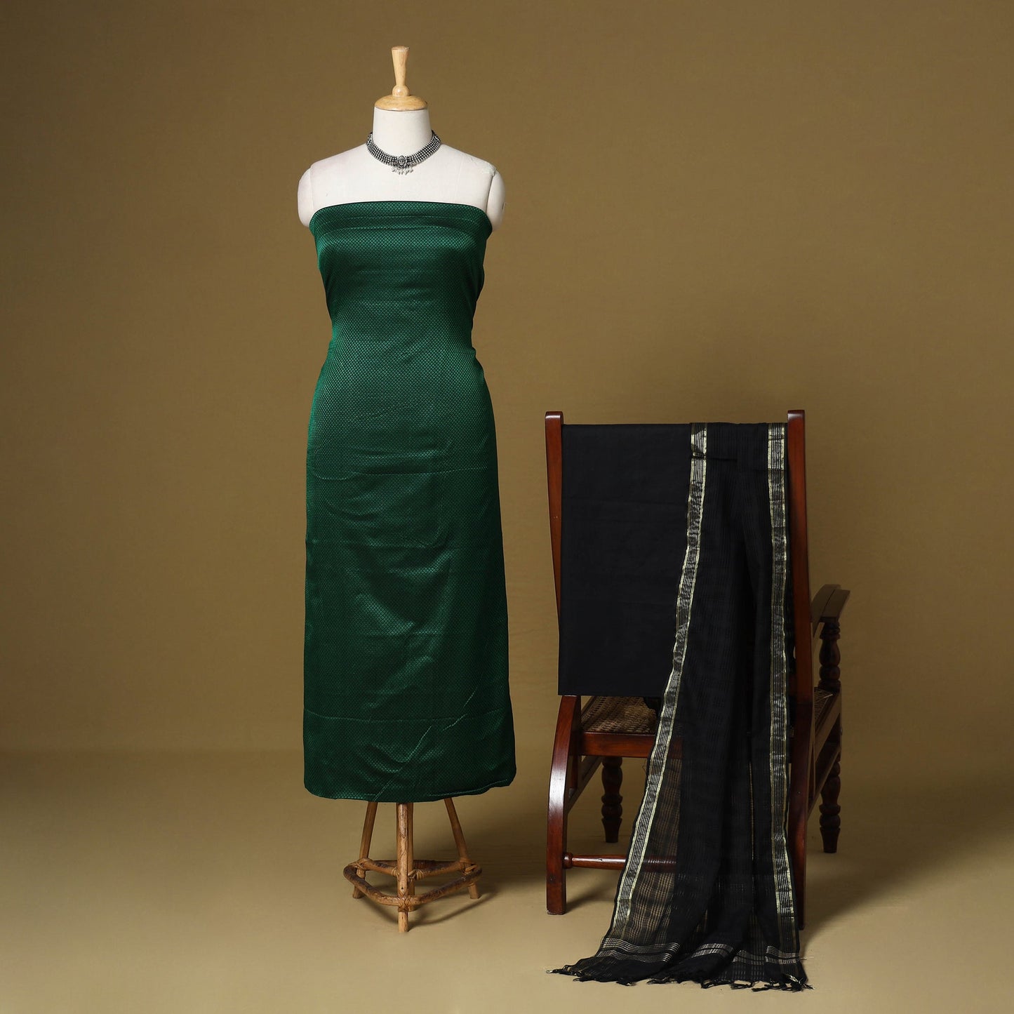 Green - 3pc karnataka weave cotton unstitched khun dress