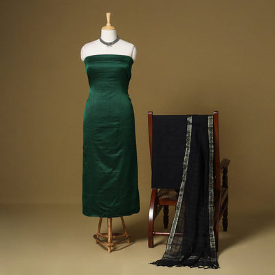 Green - 3pc karnataka weave cotton unstitched khun dress