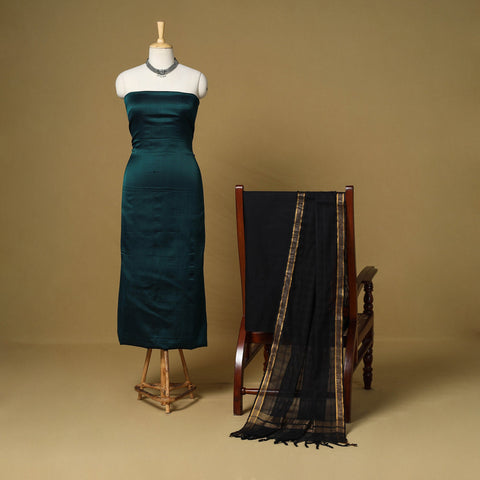 Green - 3pc karnataka weave cotton unstitched khun dress