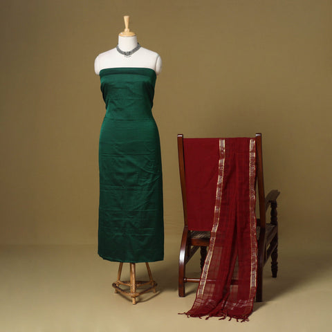 Green - 3pc karnataka weave cotton unstitched khun dress