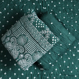  3pc Kutch Bandhani Tie-Dye Mirror Work Satin Cotton Suit Material Set 74 