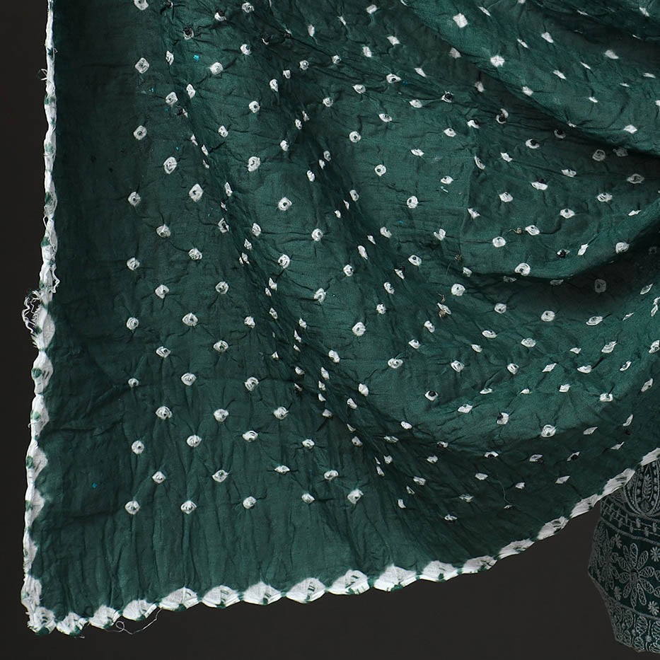  3pc Kutch Bandhani Tie-Dye Mirror Work Satin Cotton Suit Material Set 74 