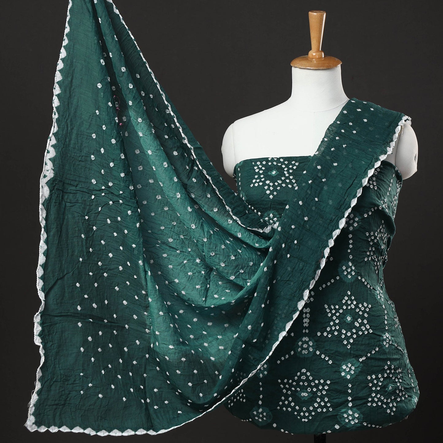  3pc Kutch Bandhani Tie-Dye Satin Cotton Suit Material Set 180 