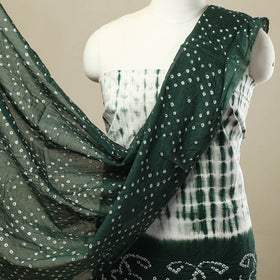 3pc Green Kutch Cotton Shibori Bandhani Dress Material