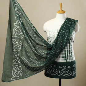 3pc Green Kutch Cotton Shibori Bandhani Dress Material