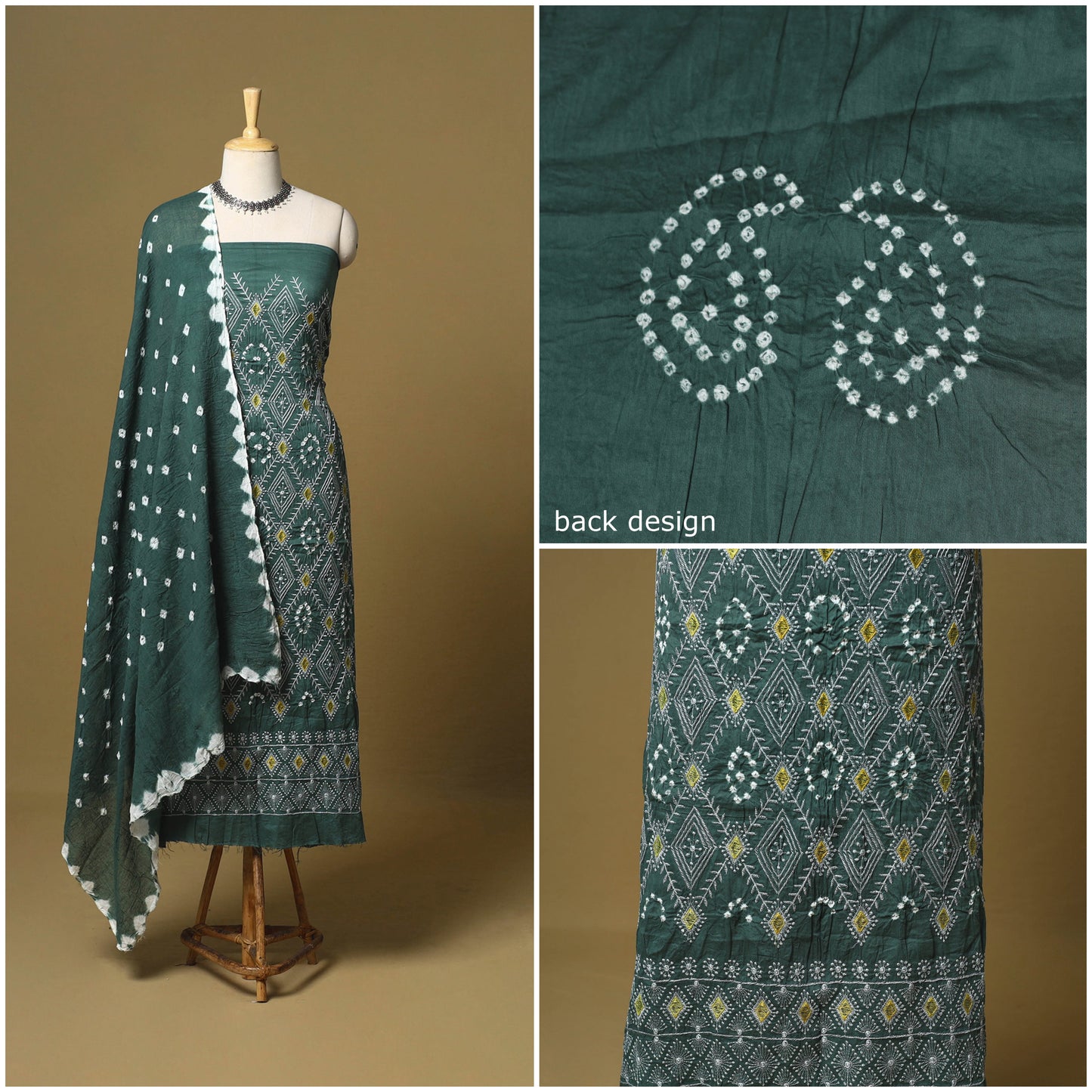 Blue - 3pc kutch tie-dye satin cotton bandhani unstitched