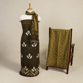 Green 3pc Kutch Tie-Dye Satin Cotton Bandhani Dress Material