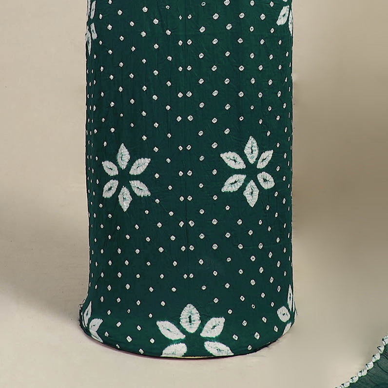 Green 3pc Kutch Tie-Dye Satin Cotton Bandhani Dress Material
