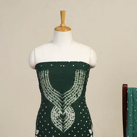 Green 3pc Kutch Tie-Dye Satin Cotton Bandhani Dress Material