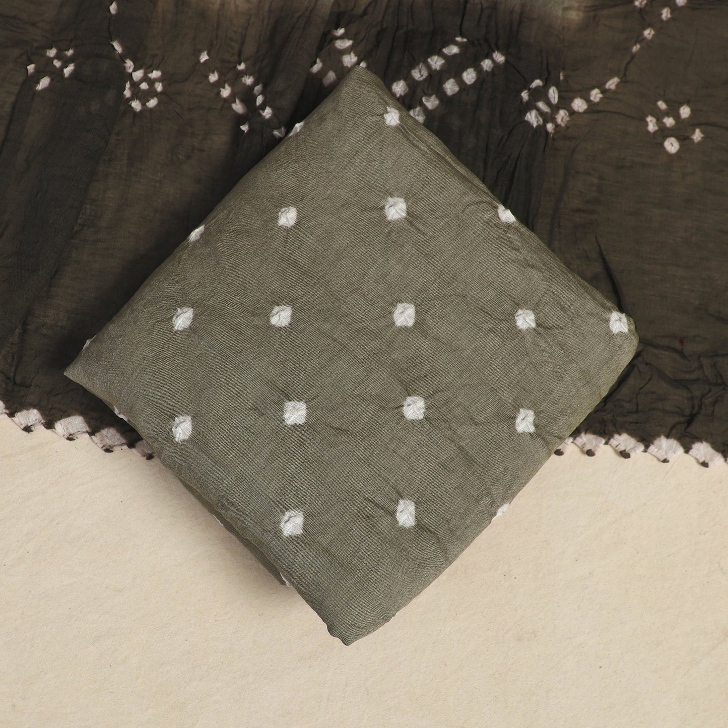 Green - 3pc Kutch Tie-Dye Satin Cotton Bandhani Dress Material