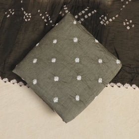 Green - 3pc Kutch Tie-Dye Satin Cotton Bandhani Dress Material