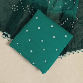 Green 3pc Kutch Tie-Dye Satin Cotton Bandhani Dress Material