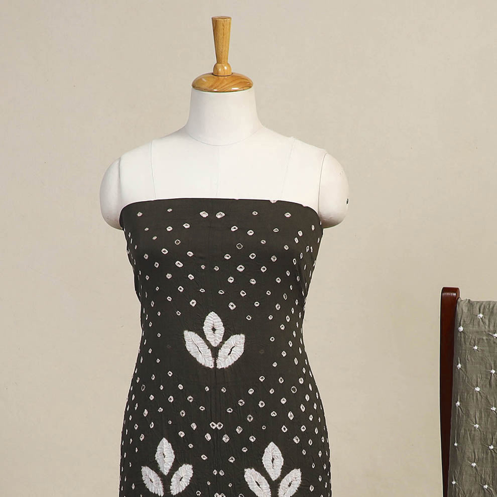 Green - 3pc Kutch Tie-Dye Satin Cotton Bandhani Dress Material