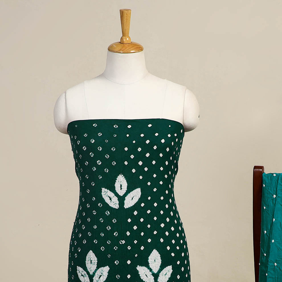 Green - 3pc kutch tie-dye satin cotton bandhani unstitched