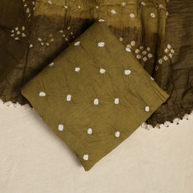 Green 3pc Kutch Tie-Dye Satin Cotton Bandhani Dress Material