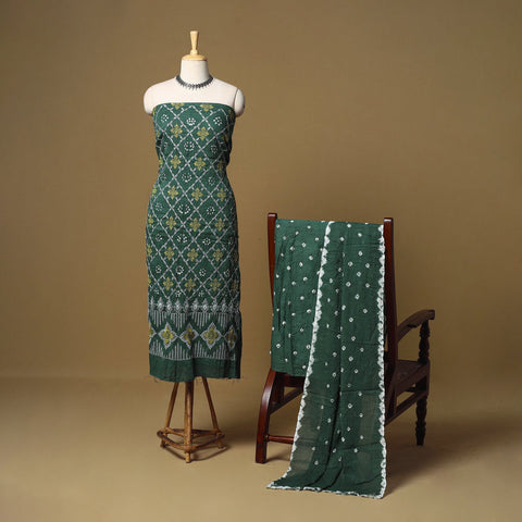 Blue - 3pc kutch tie-dye satin cotton bandhani unstitched