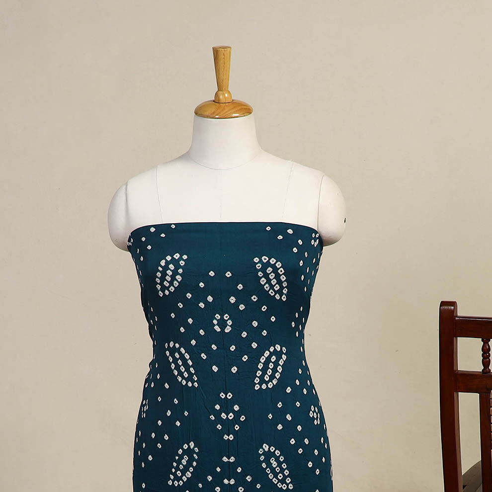 Green 3pc Kutch Tie-Dye Satin Cotton Bandhani Dress Material